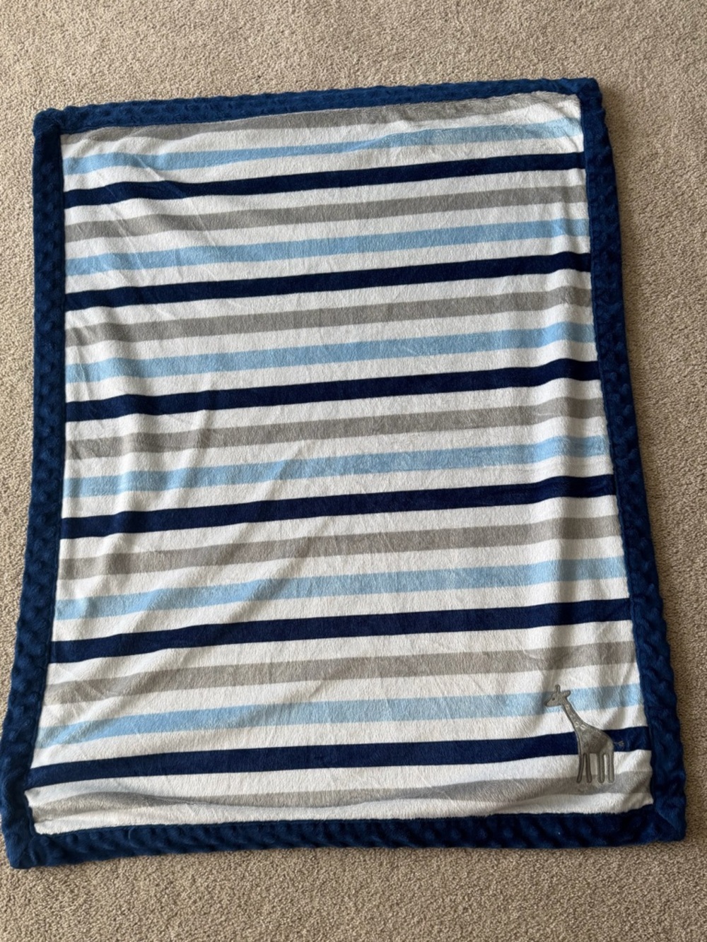 Child of Mine Minky/Sherpa Blue Stripe Giraffe Baby Blanket